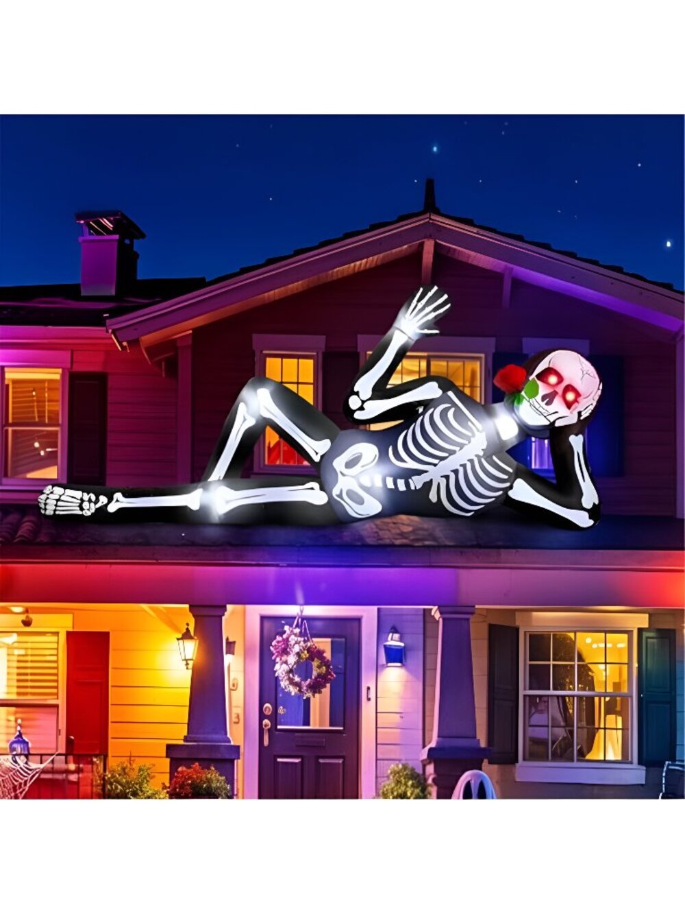 10FT Halloween Inflatable Outdoor Decoration, Lying Giant Skeleton with LED